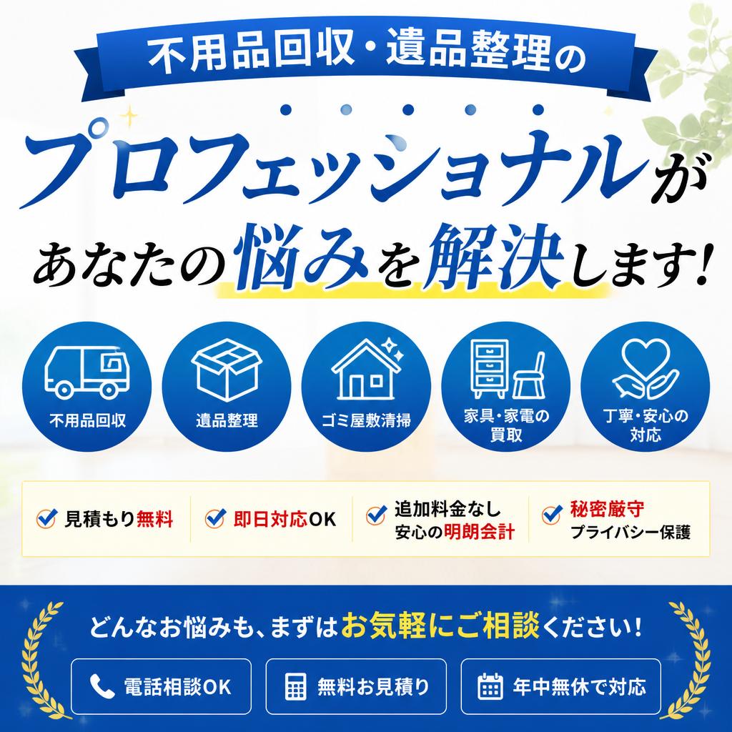 不要品回収・遺品整理のプロフェッショナルがあなたの悩みを解決します！