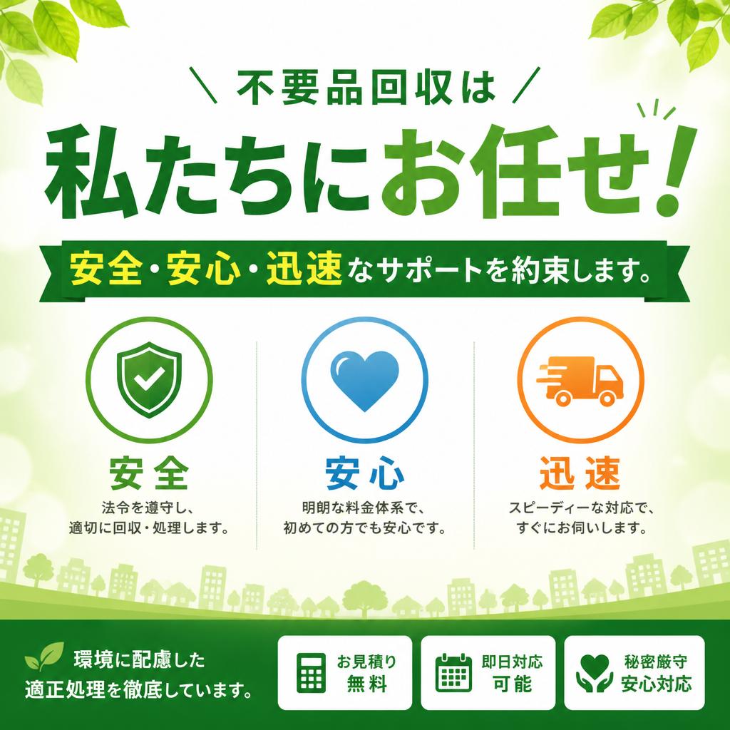不要品回収は私たちにお任せ！安全・安心・迅速なサポートを約束します。